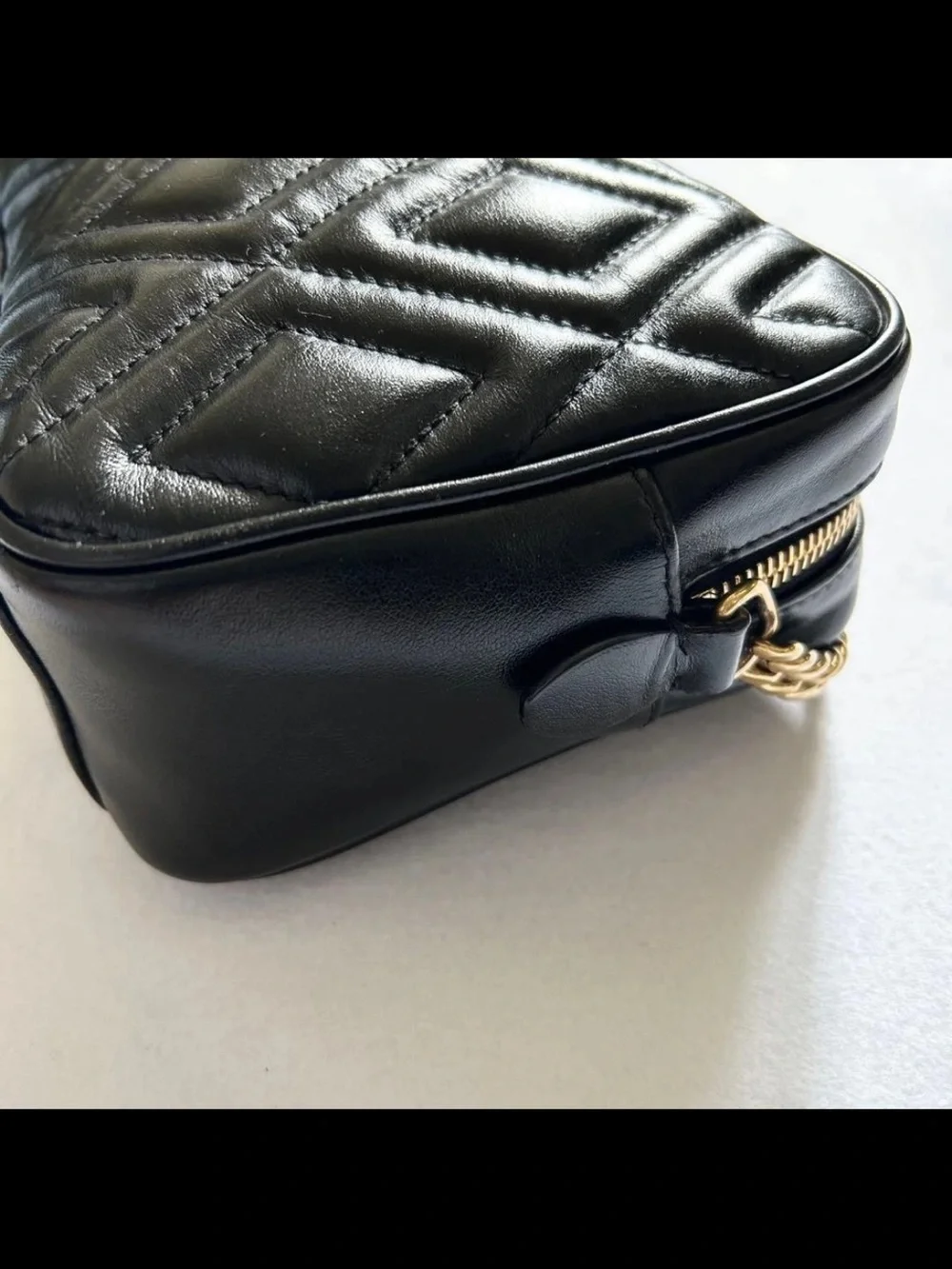 Miu Miu Black Quilted Camera Bag with Gold Chain Accent